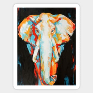 Oil elephant portrait painting in multicolored tones. Sticker